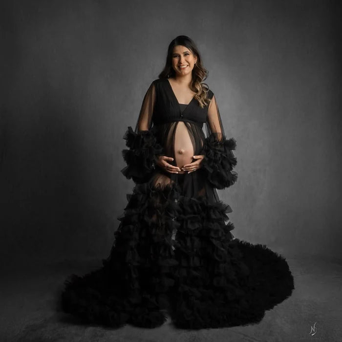 Kate Mesh V-neck Trailing Mid Sleeve Maternity Photoshoot Dress - Kate Backdrop AU