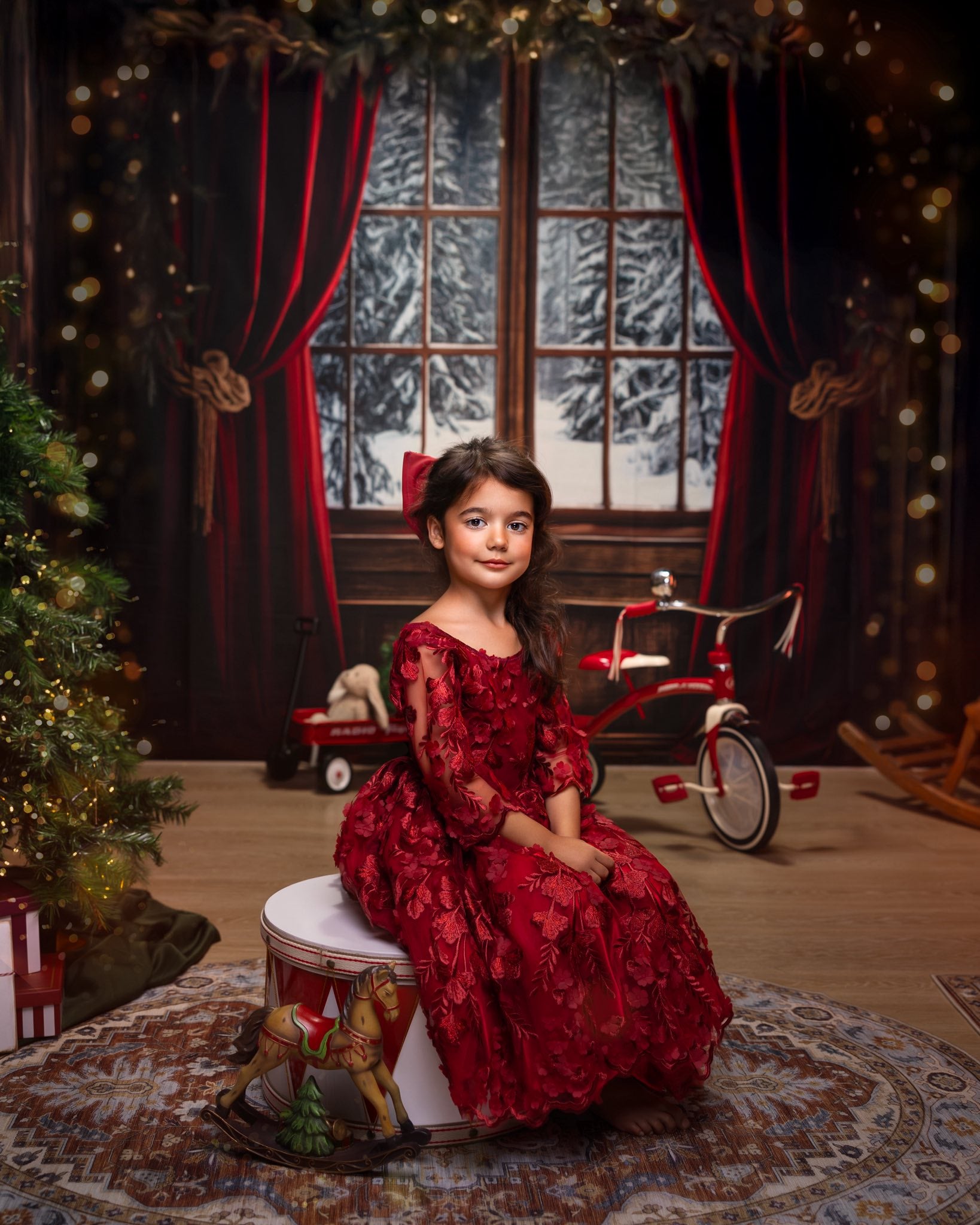 Kate Christmas Red Curtain Window Backdrop Designed by Emetselch - Kate Backdrop AU