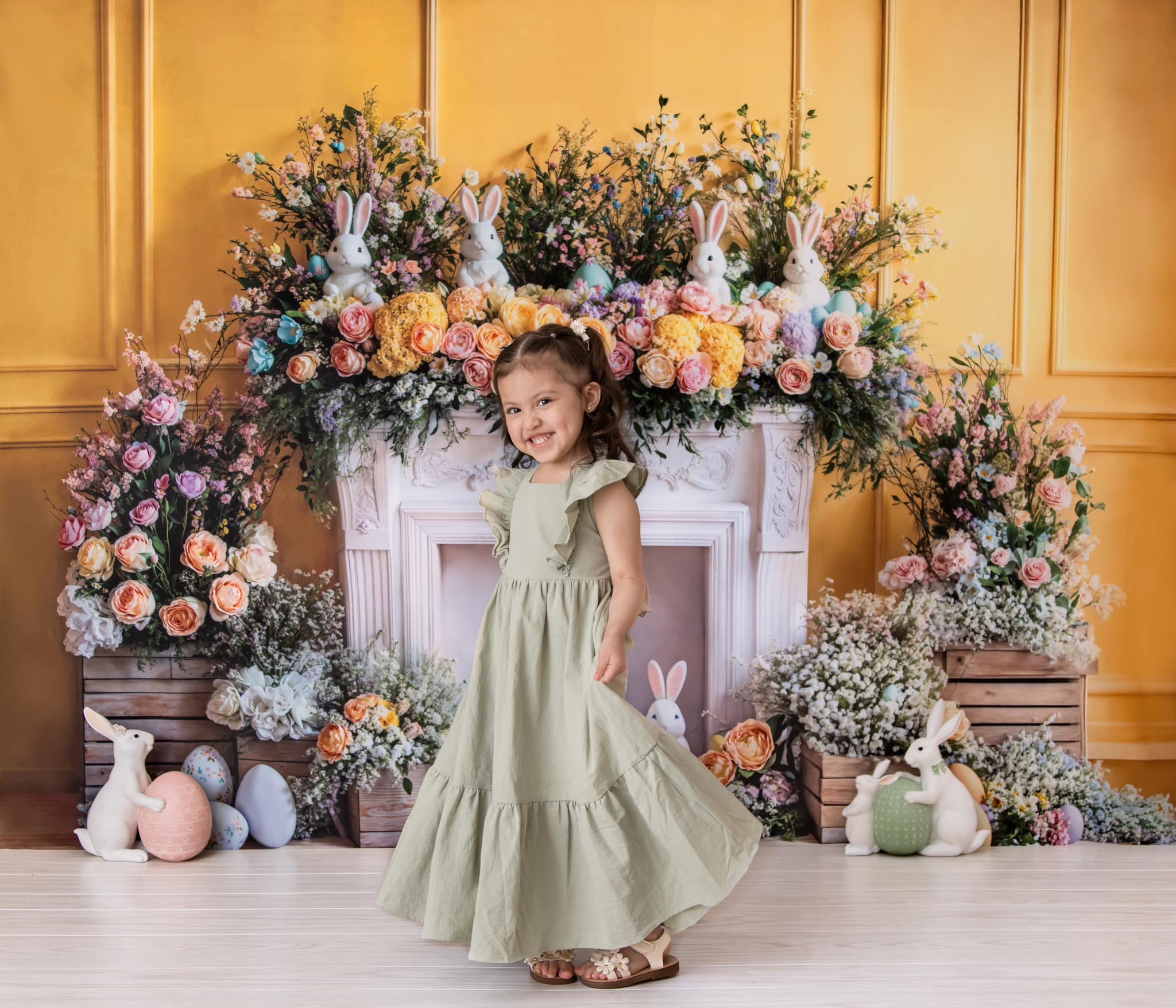 Kate Easter Bunny Flower Fireplace Backdrop Designed by Emetselch - Kate Backdrop AU