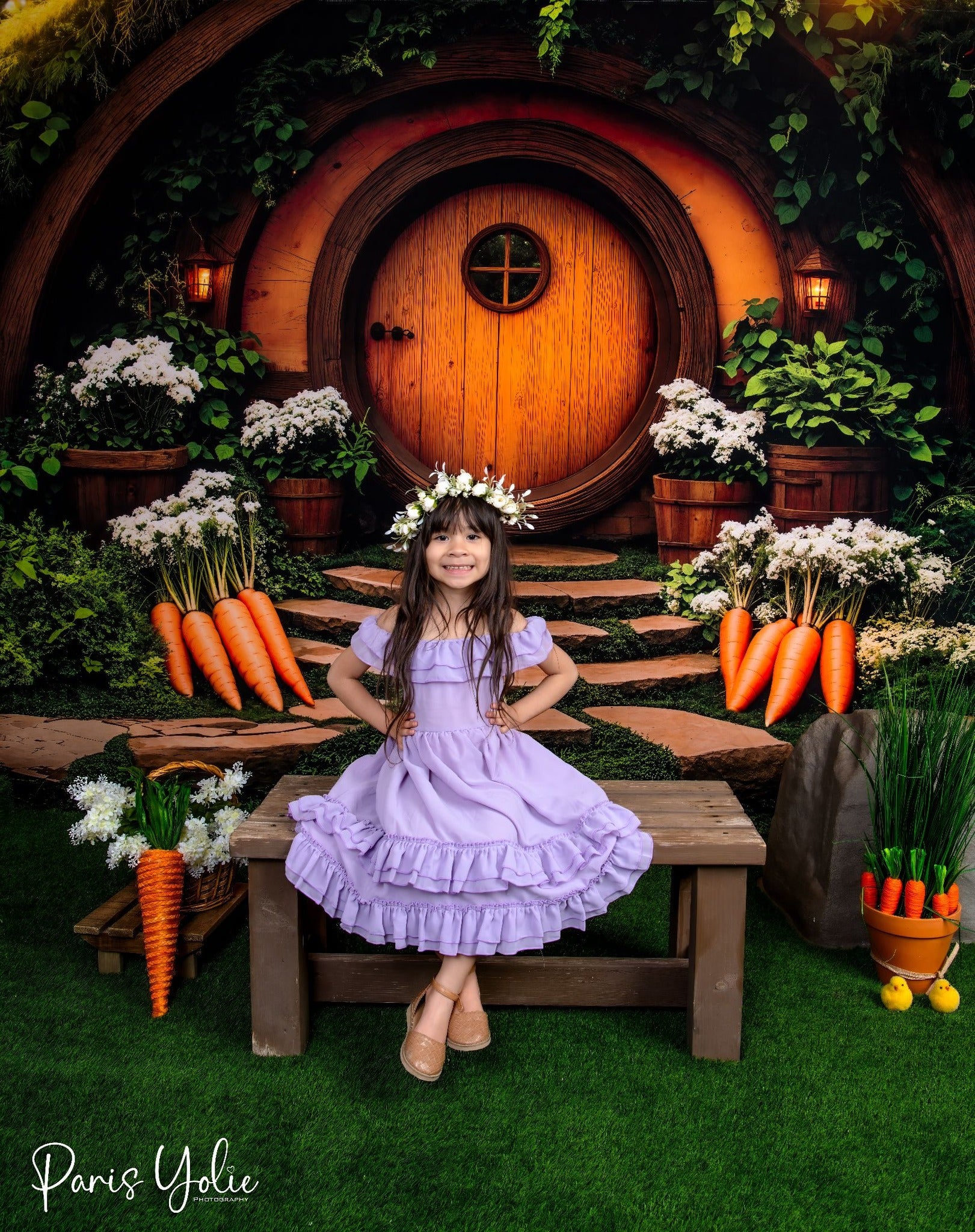 Kate Wooden House Carrot Backdrop+Green Grass Floor Backdrop - Kate Backdrop AU