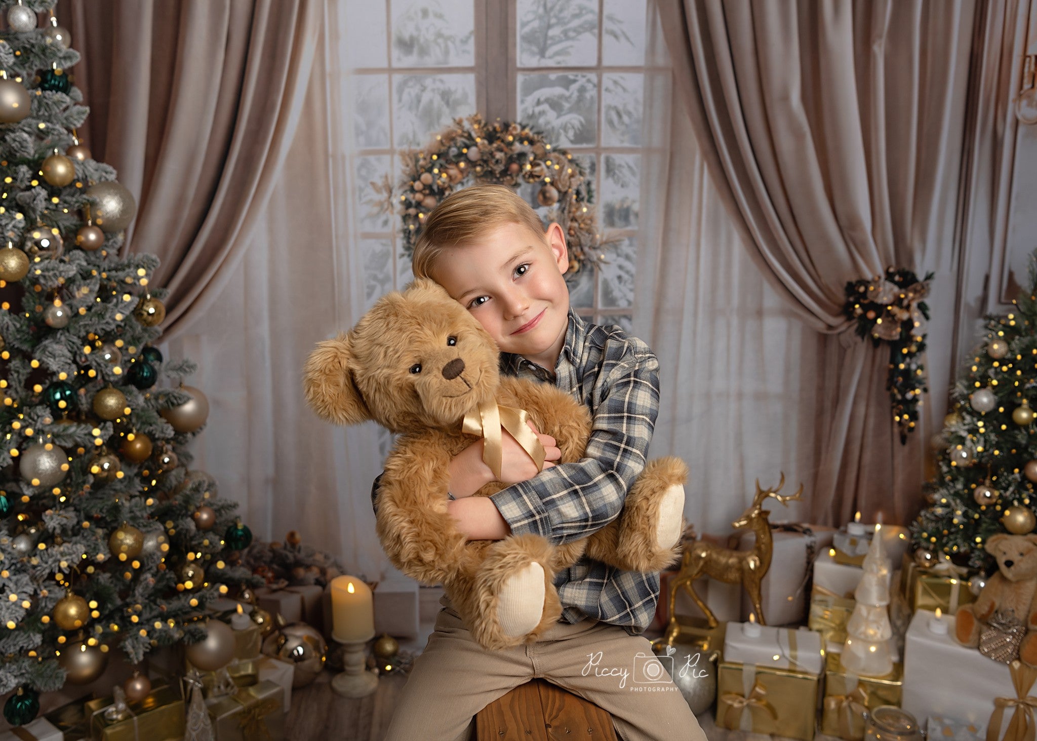 Kate Christmas Window Decorated Fireplace Room Set(8ftx8ft&10ftx8ft&8ftx10ft) - Kate Backdrop AU