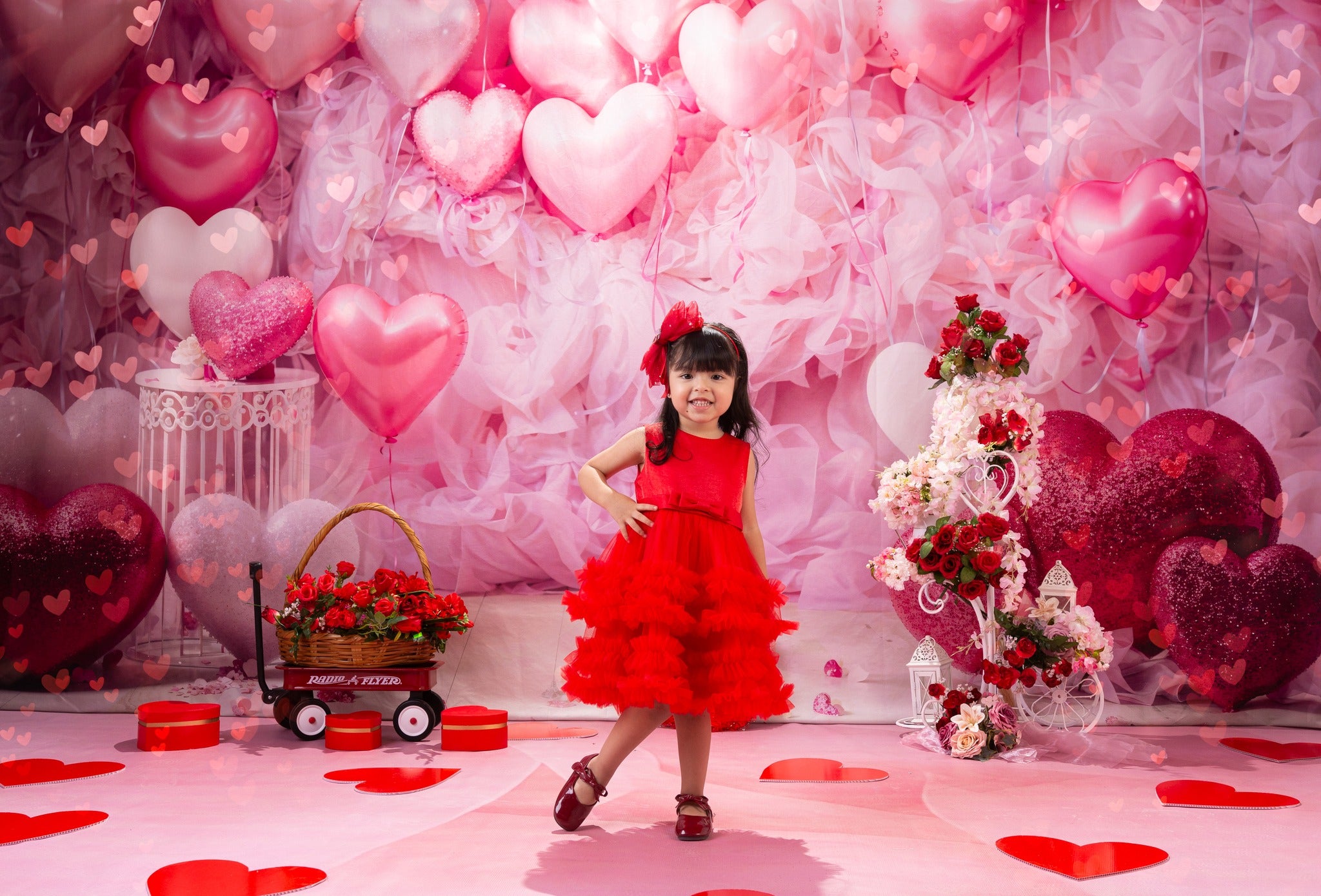 Kate Valentine's Day Backdrop Pink Love Heart Balloon Romantic Room Designed by Emetselch - Kate Backdrop AU