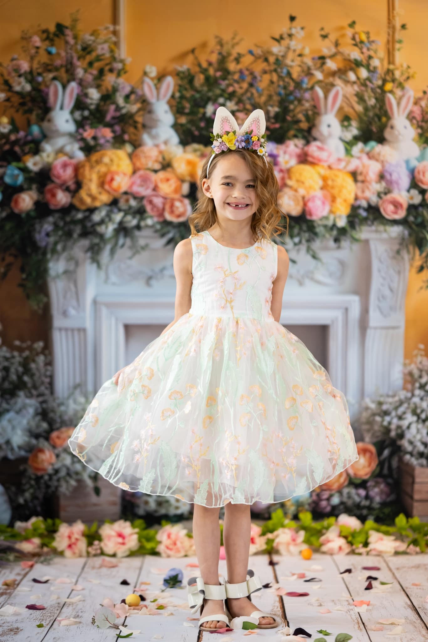 Kate Easter Bunny Flower Fireplace Backdrop Designed by Emetselch - Kate Backdrop AU