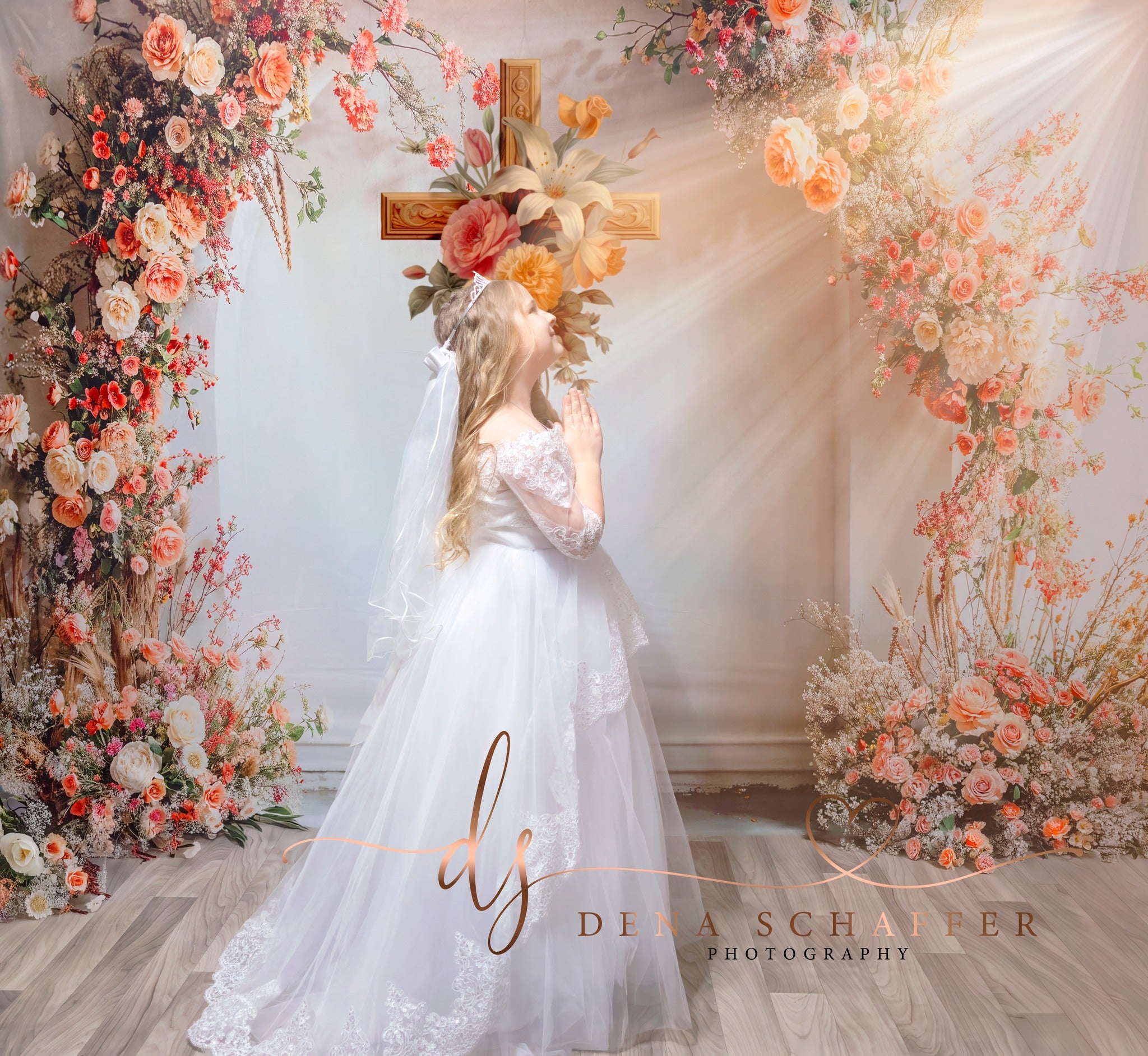 Kate Spring Wedding Flowers White Arch Backdrop Designed by Emetselch - Kate Backdrop AU