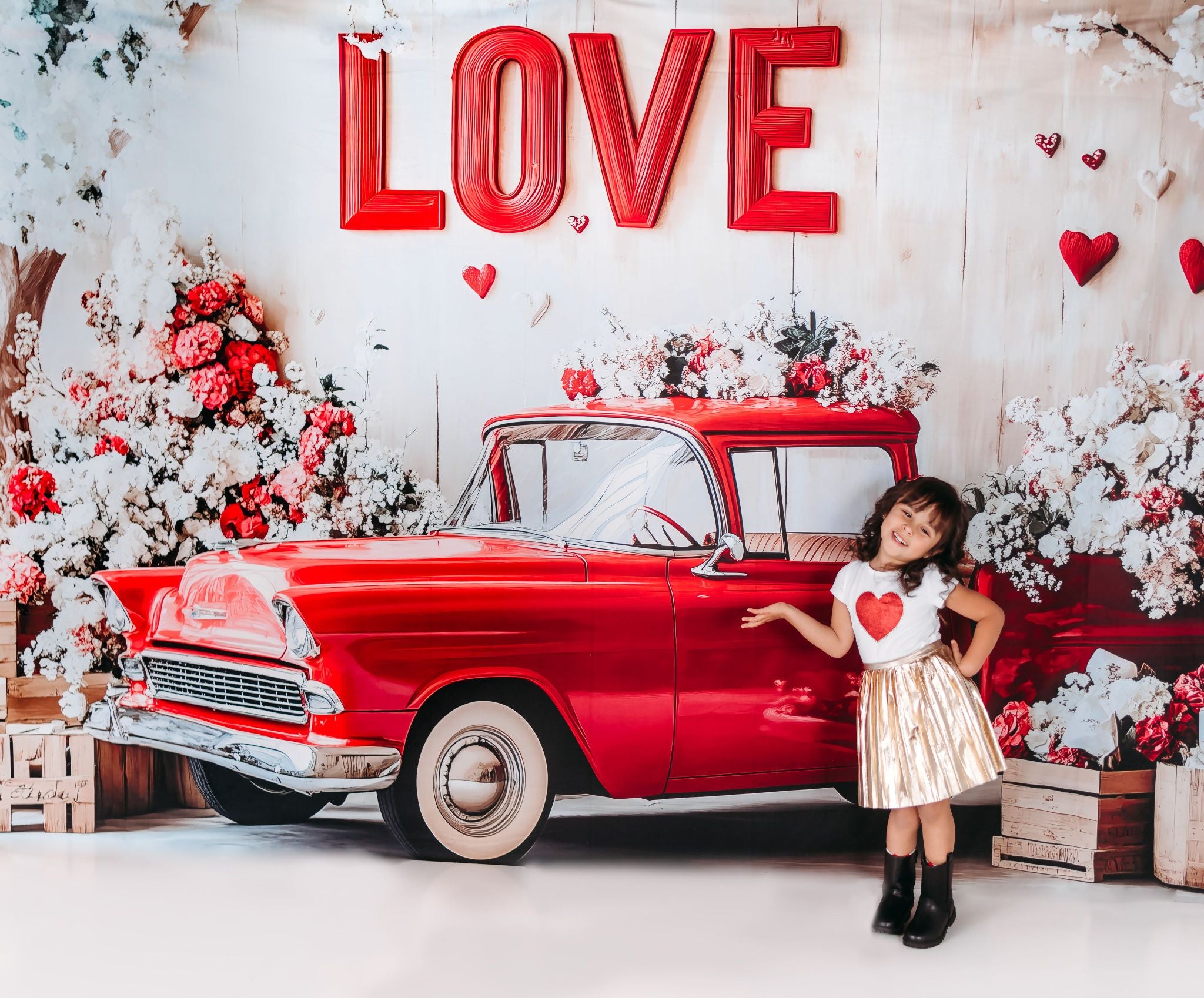 Kate Vintage Valentine’s Day Truck Backdrop Designed by Patty Roberts - Kate Backdrop AU