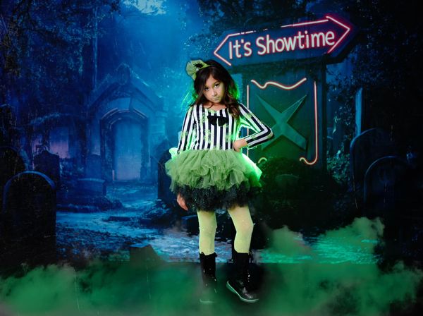 Kate Halloween Backdrop Neon Graveyard Night Designed by Emetselch - Kate Backdrop AU