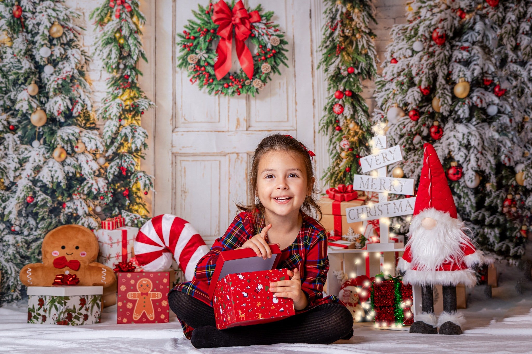 Kate Retro Door Christmas Tree Gifts Backdrop Designed by Emetselch - Kate Backdrop AU