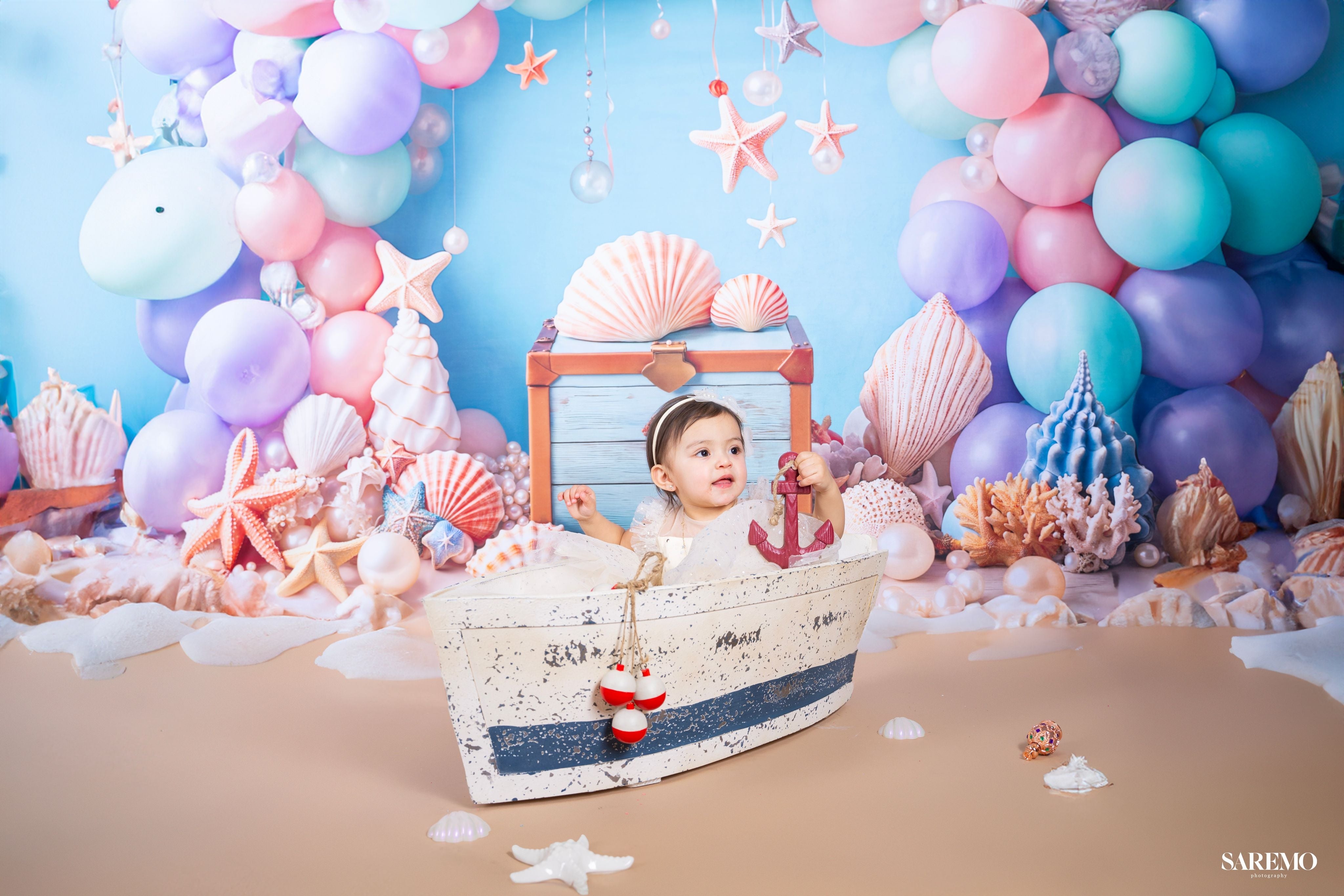 Kate Cake Smash Sea Colorful Balloons Backdrop Designed by Emetselch - Kate Backdrop AU