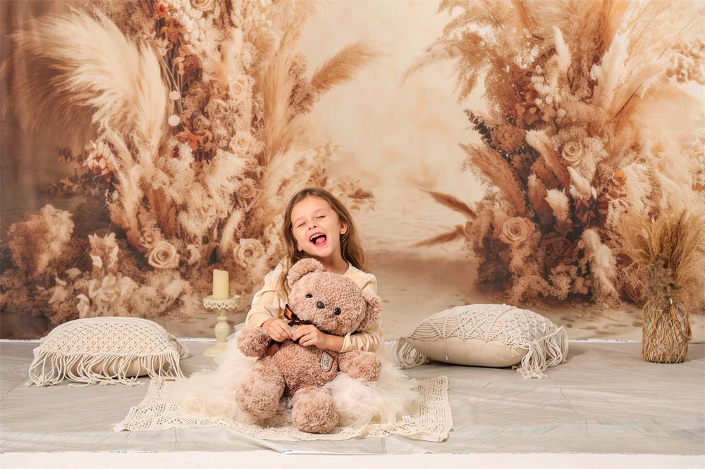 Kate Warm Neutral Boho Dried Florals Arch Backdrop Designed by Mandy Ringe Photography - Kate Backdrop AU
