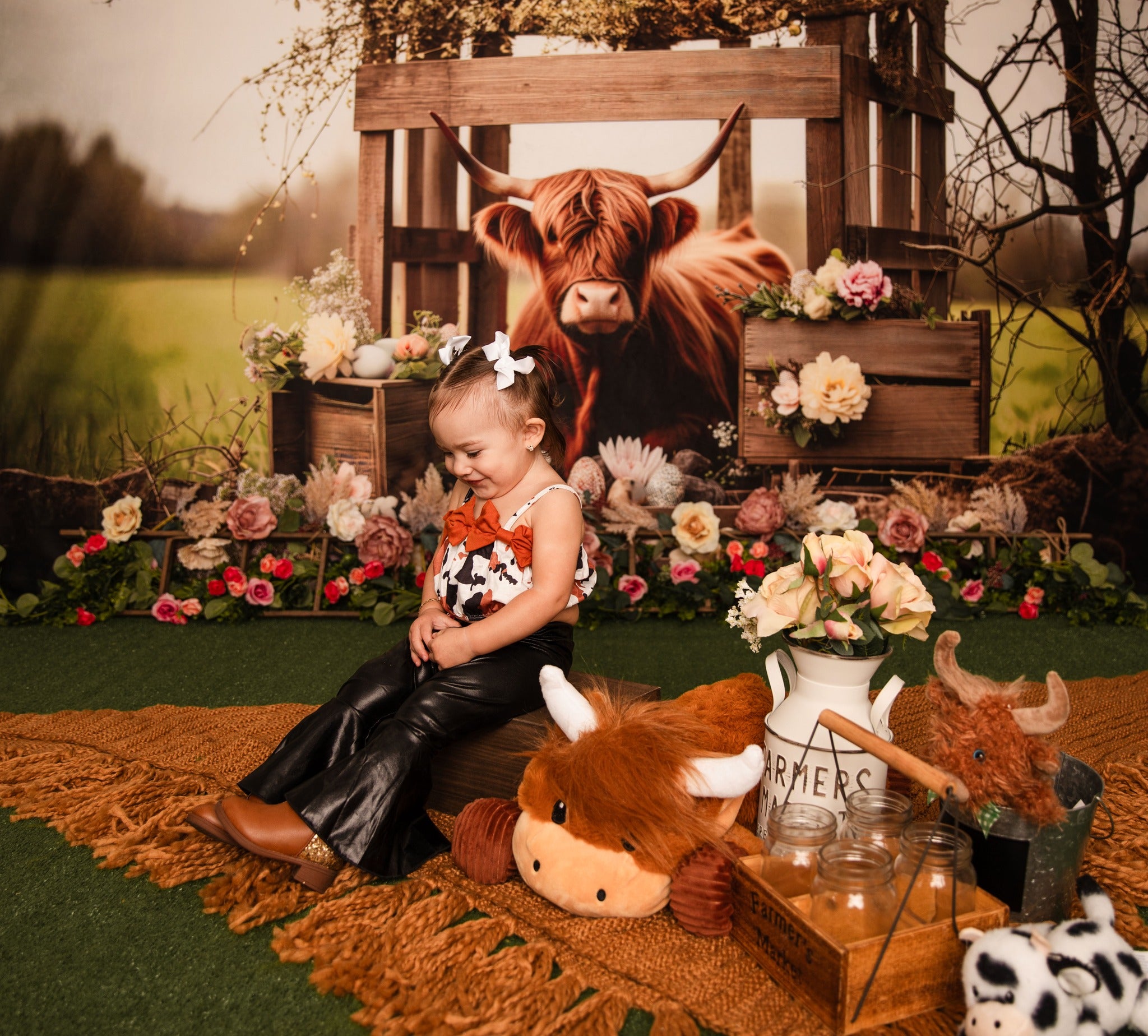 Kate Hightland Cow Outdoor Spring Backdrop Designed by Patty Robert - Kate Backdrop AU