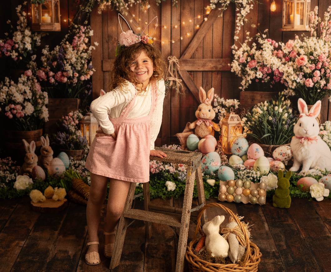 Kate Easter Bunny Floral Eggs Wood Backdrop Designed by Emetselch - Kate Backdrop AU