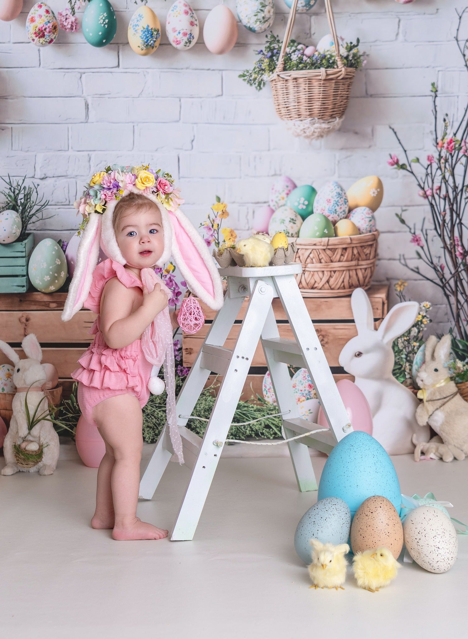 Kate Easter Bunny Floral Egg Rustic Backdrop Designed by Emetselch - Kate Backdrop AU