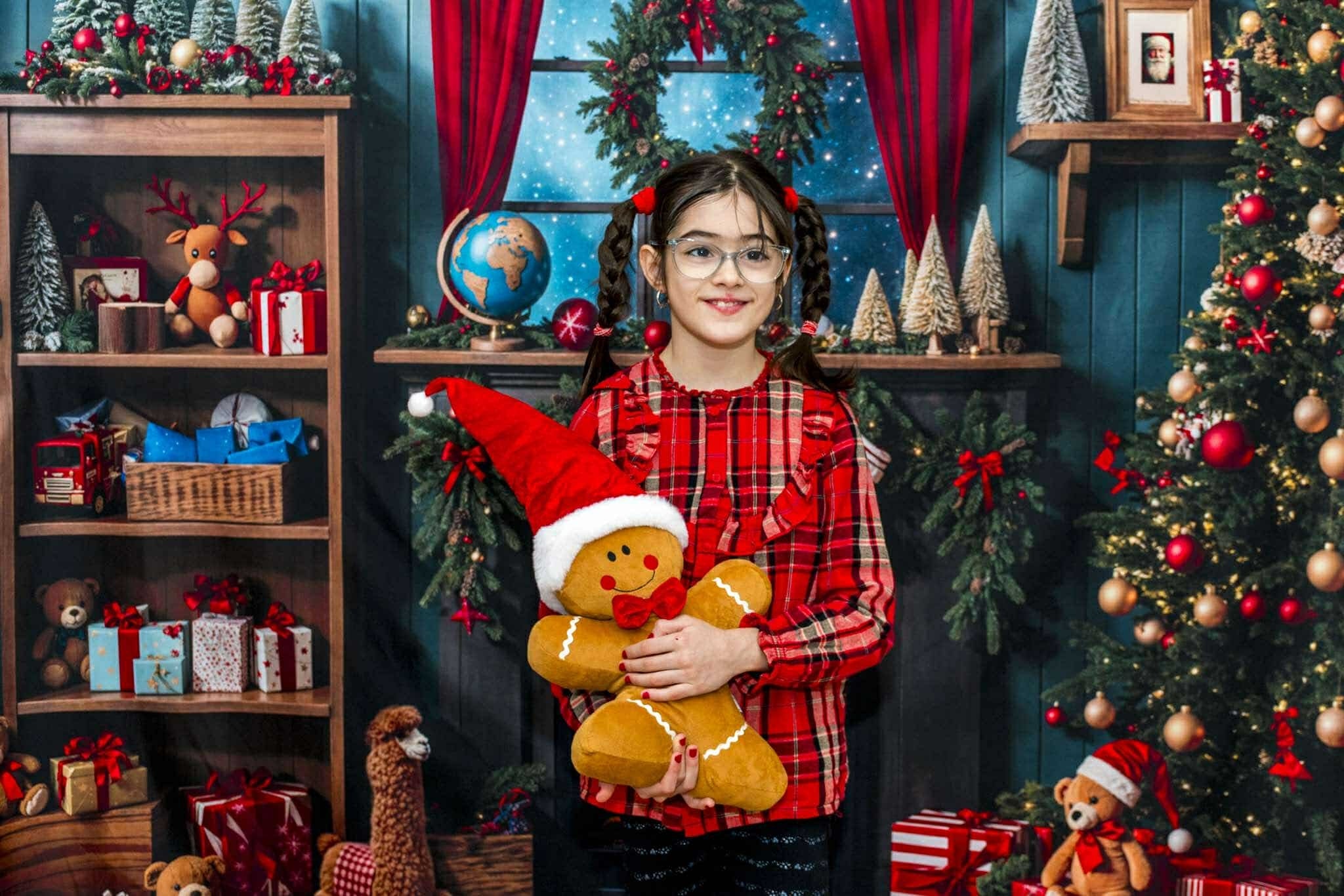 Kate Christmas Tree Fireplace Shelf Gifts Backdrop Designed by Emetselch - Kate Backdrop AU