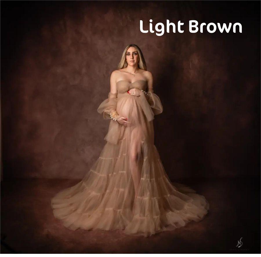Kate Light Brown Sexy Tulle Maternity Photoshoot Dress - Kate Backdrop AU