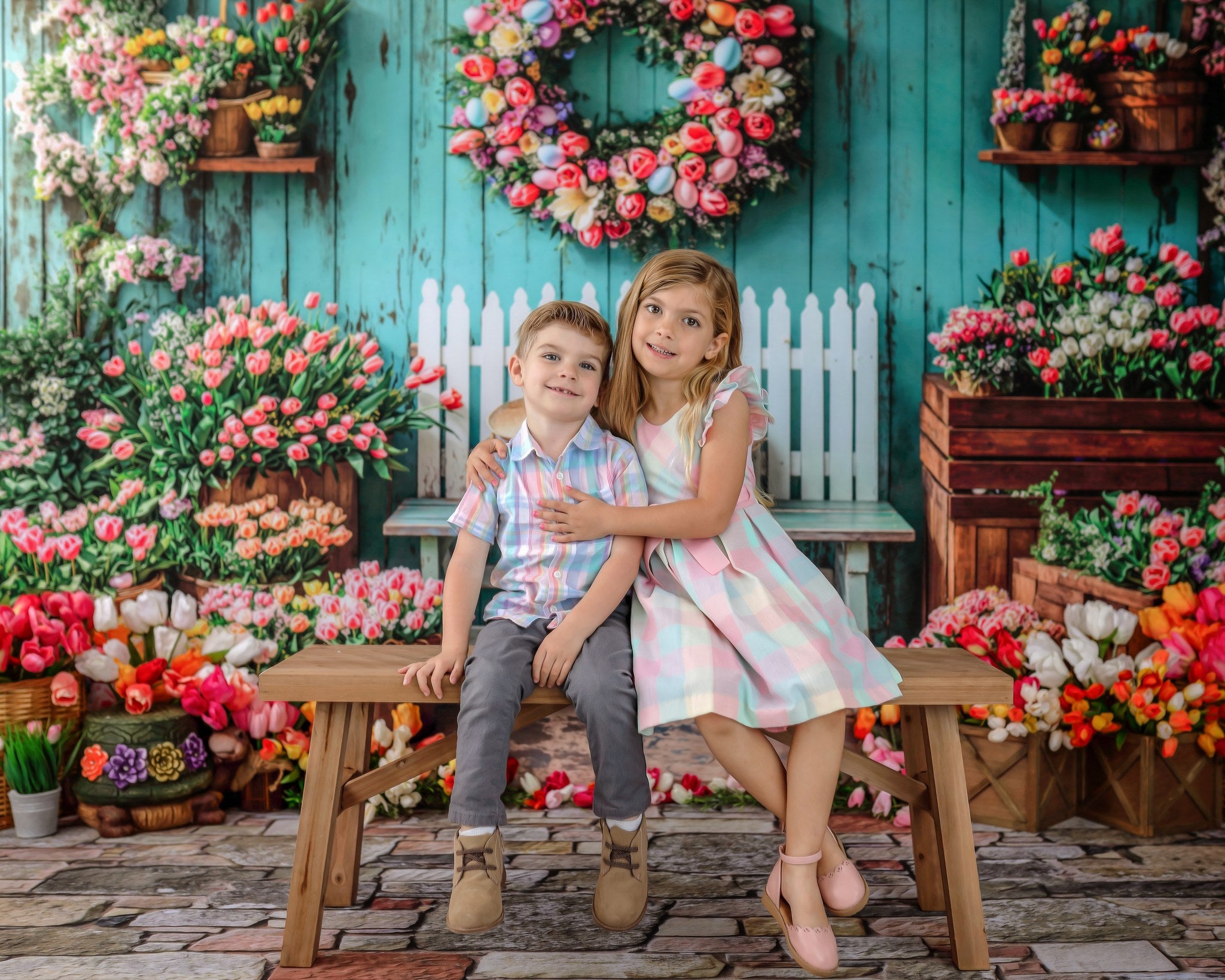 Kate Spring Floral Easter Wreath Backdrop Designed by Emetselch - Kate Backdrop AU
