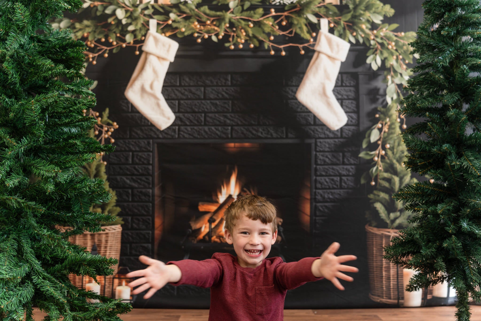 Kate Christmas Tree Fireplace Black Wall Backdrop Designed by Emetselch - Kate Backdrop AU