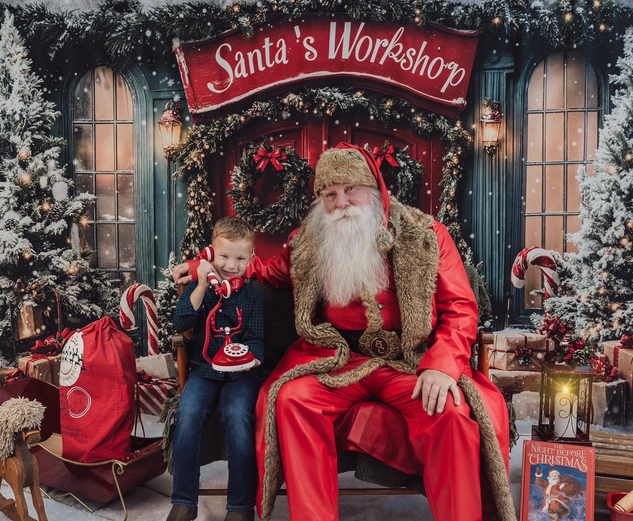 Kate Christmas Santa Workshop Red Door Backdrop Designed by Emetselch - Kate Backdrop AU