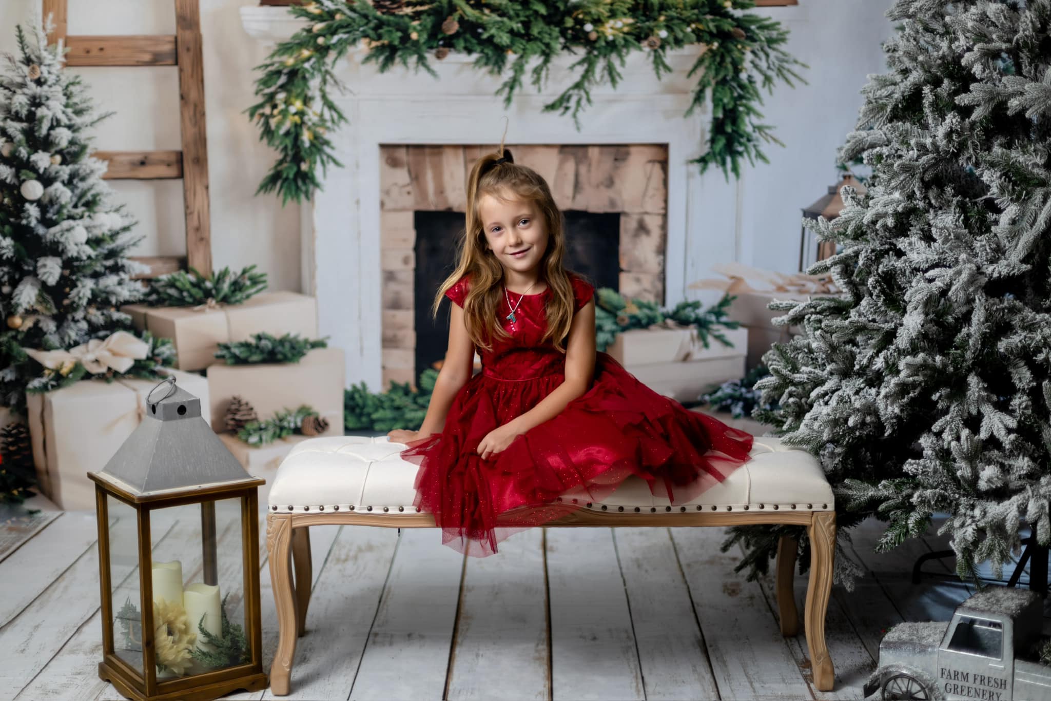 Kate Christmas Tree White Fireplace Gift Box Backdrop Designed by Emetselch - Kate Backdrop AU