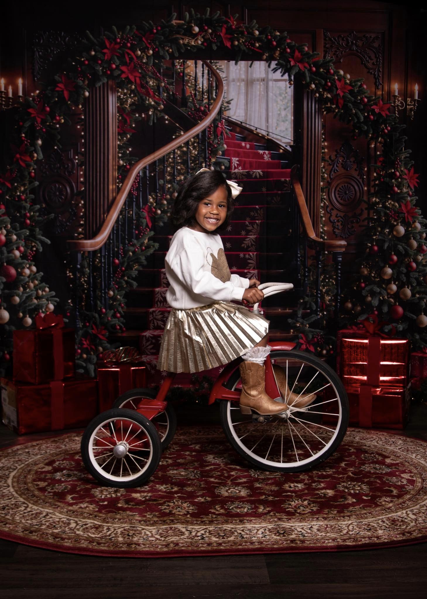 Kate Christmas Tree Arch Vintage Stairs Backdrop Designed by Emetselch - Kate Backdrop AU