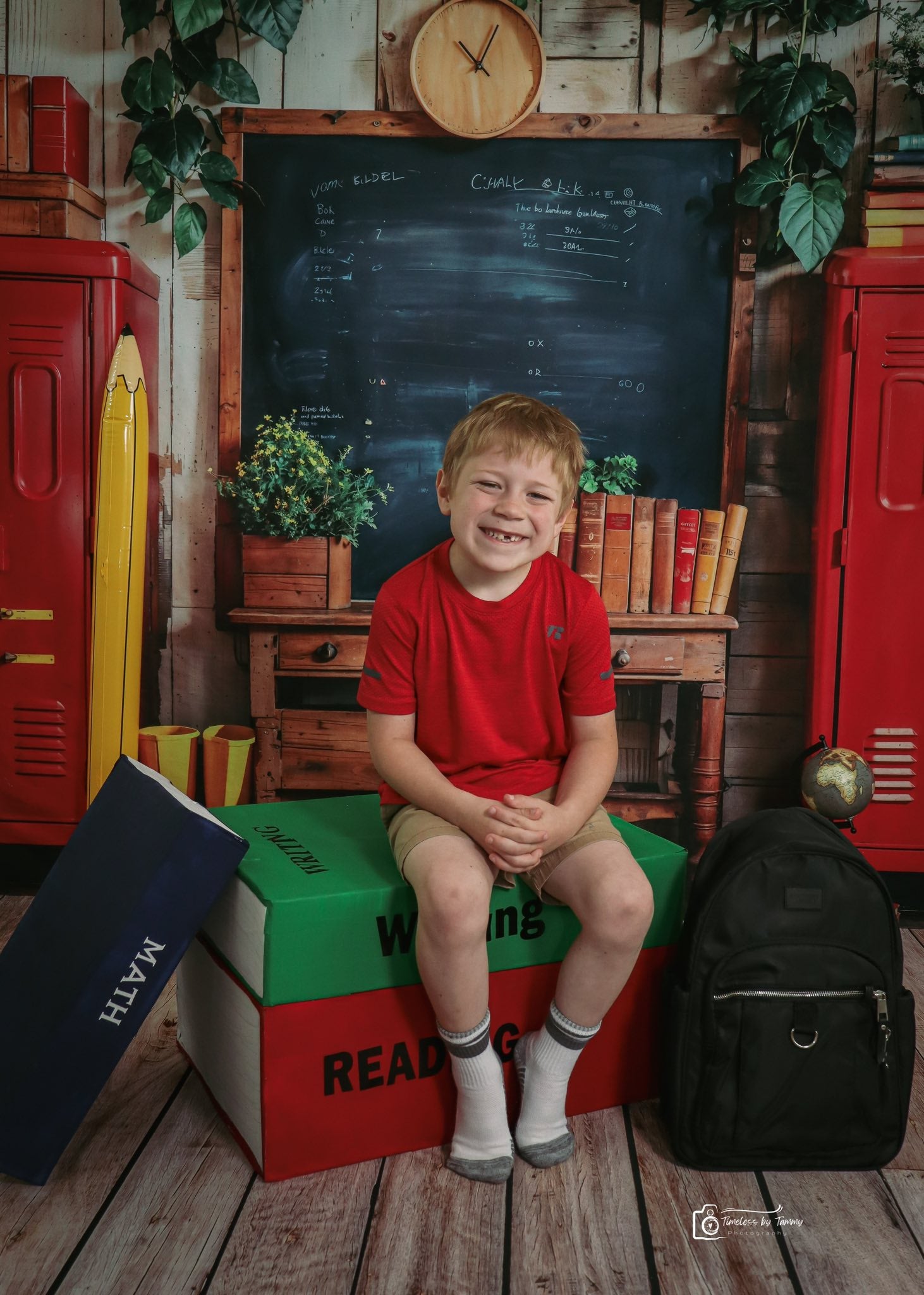 Kate Back to School Backdrop Red Locker Chalkboard Designed by Emetselch - Kate Backdrop AU