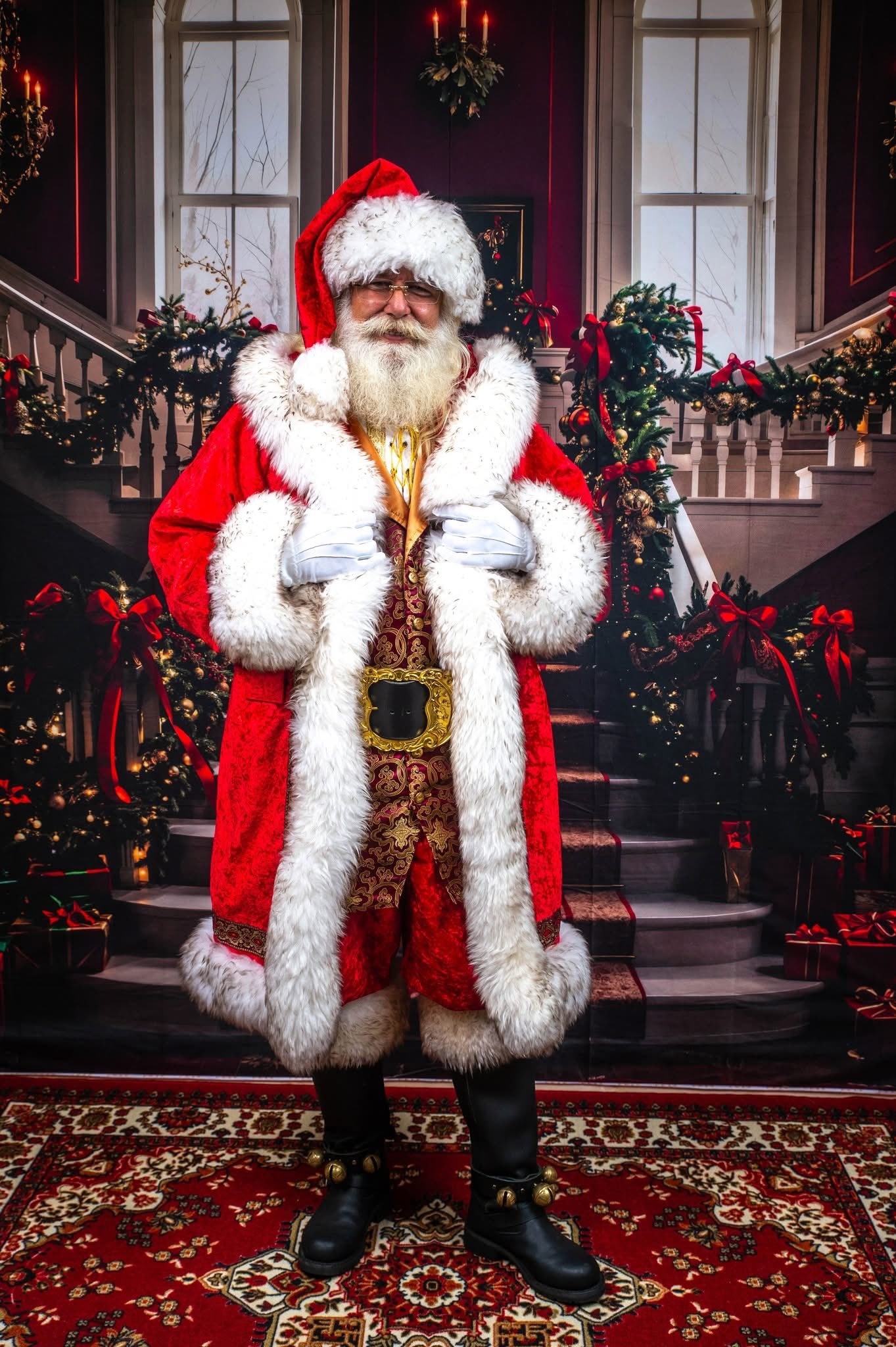 Kate Christmas Tree Red Retro Grand Staircase Backdrop Designed by Emetselch - Kate Backdrop AU