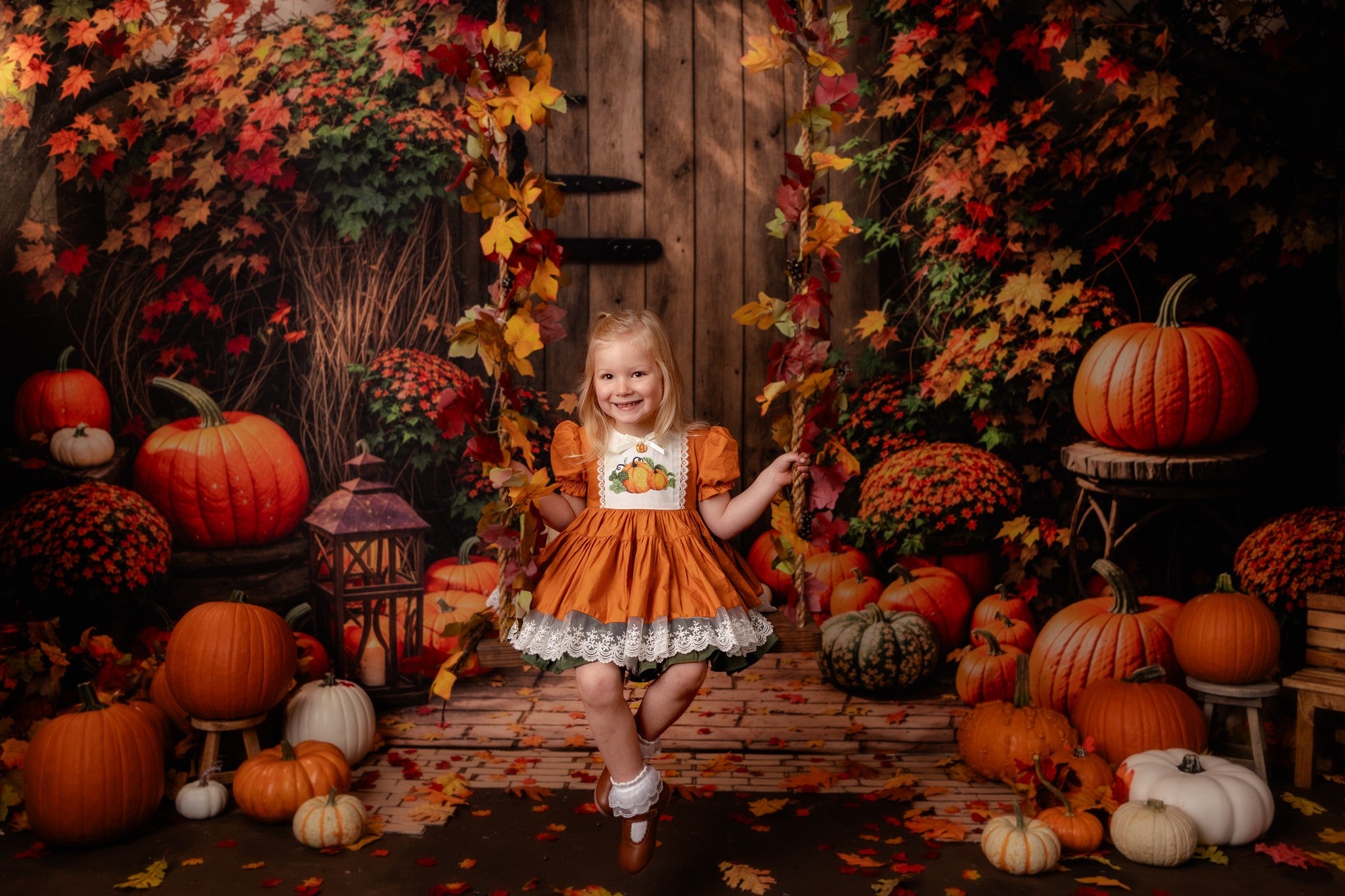 Kate Autumn Maple Leaf Pumpkin Backdrop Designed by Emetselch - Kate Backdrop AU