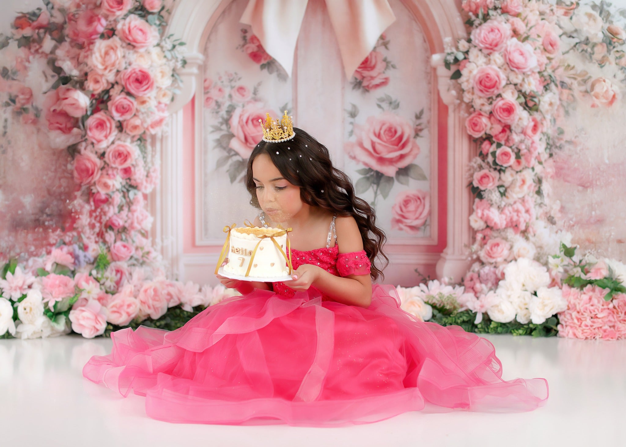 Kate Flower Arch Pink Rose Bow Backdrop Designed by Emetselch - Kate Backdrop AU