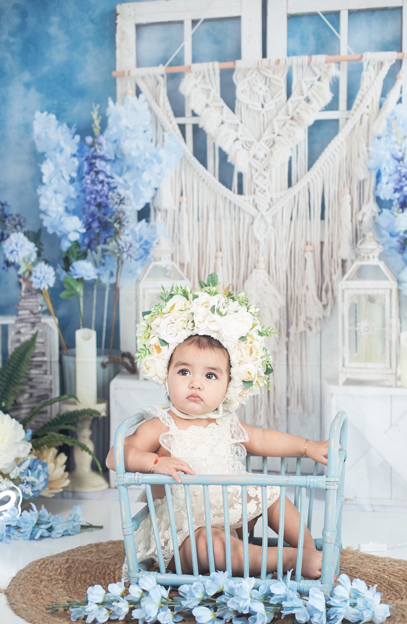 Kate Blue Floral Boho Backdrop Designed by Emetselch - Kate Backdrop AU