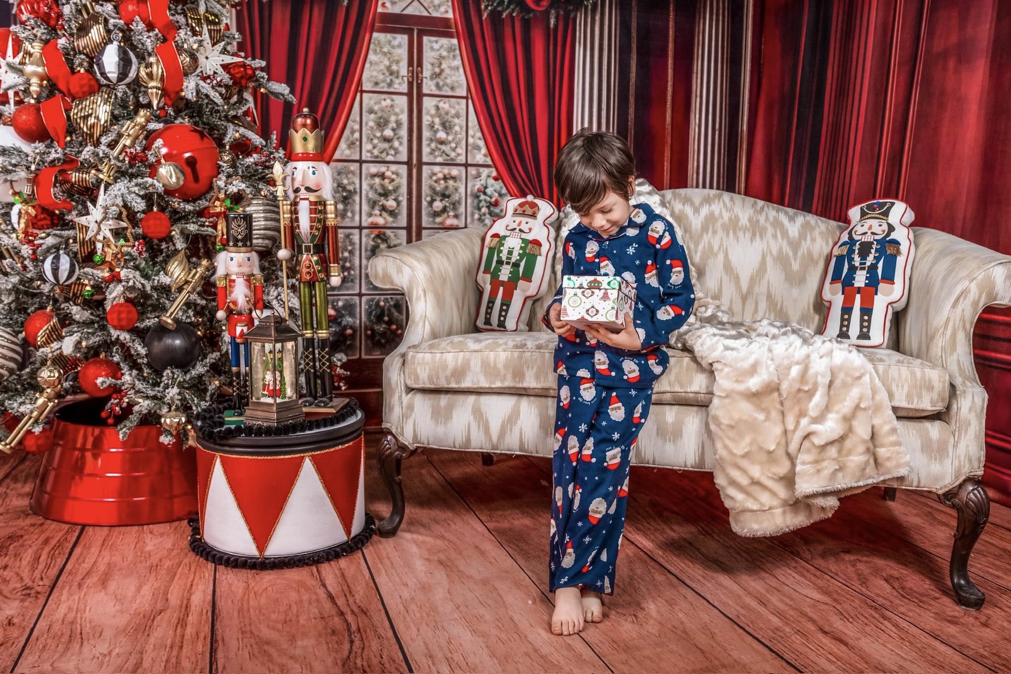 Kate Christmas Window Tree Red Curtains Backdrop Designed by Chain