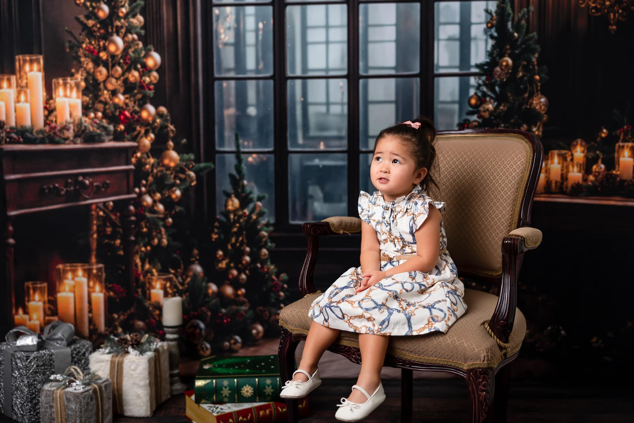 Kate Candlelight Christmas Tree Backdrop Arch Window Designed by Emetselch - Kate Backdrop AU