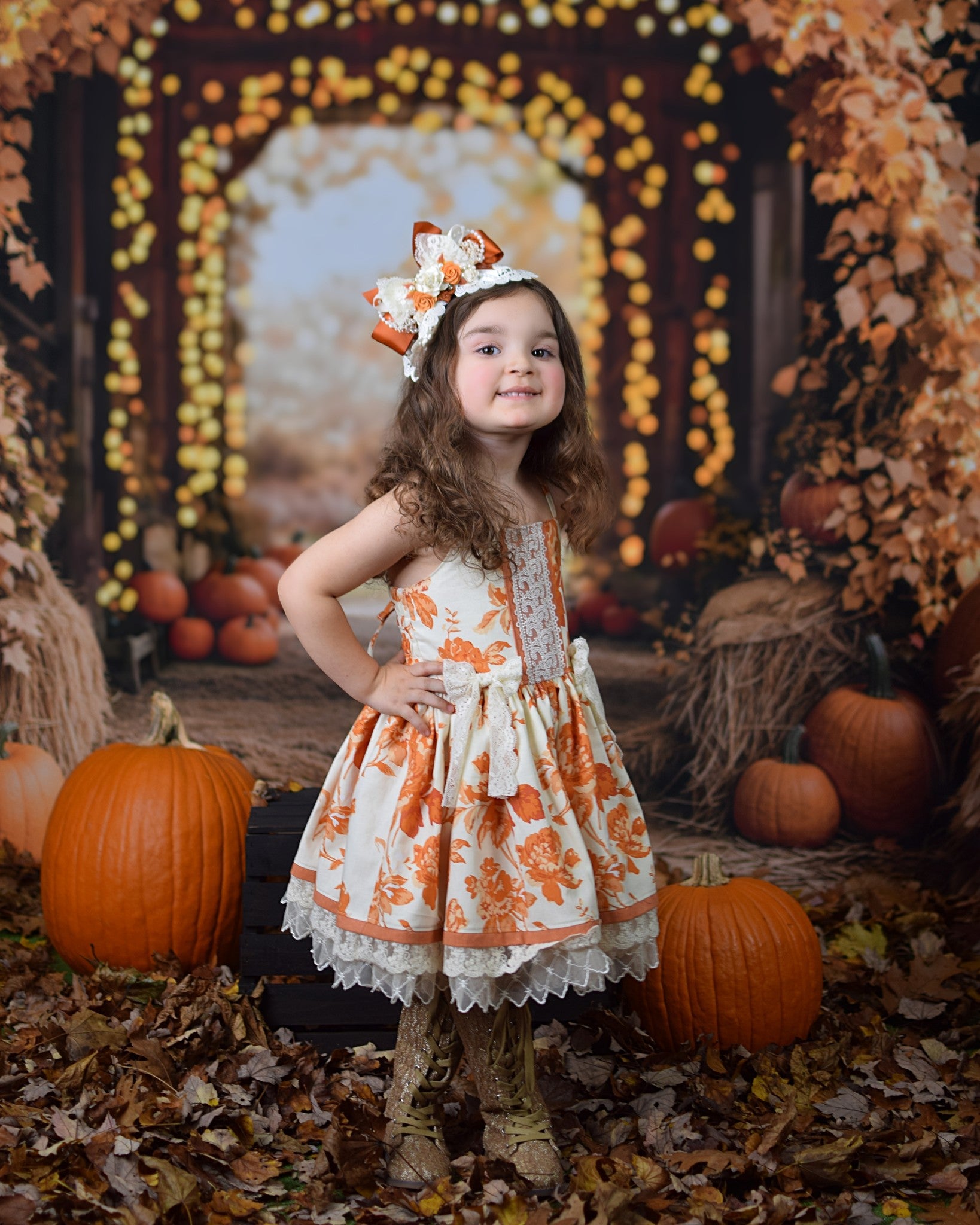 Kate Fall Maple Arch Pumpkins Barn Backdrop Designed by Emetselch - Kate Backdrop AU