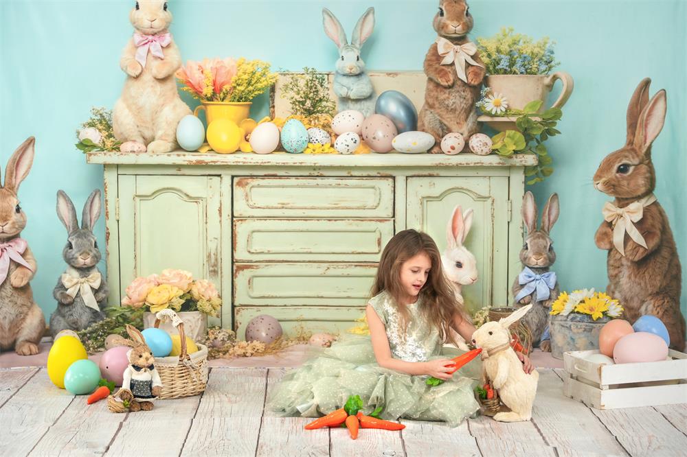 Kate Easter Egg Bunny Flowers Backdrop Designed by Emetselch - Kate Backdrop AU