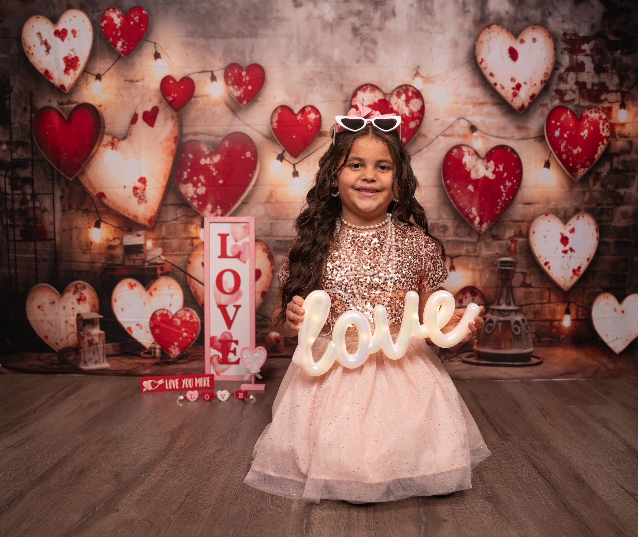 Kate Valentine's Day Industrial Sense Retro Lamp Wall Love Backdrop Designed by Emetselch - Kate Backdrop AU