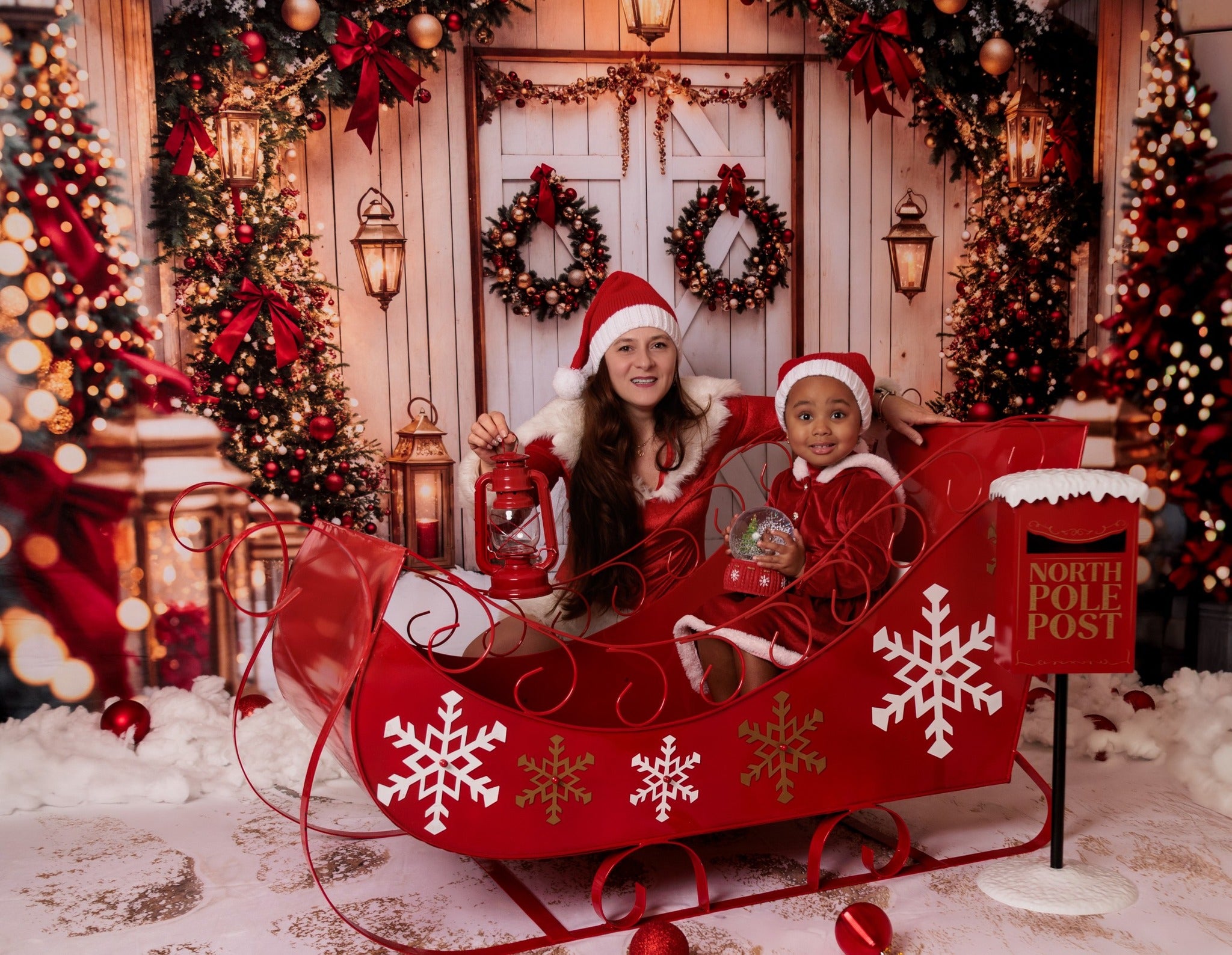 Kate Christmas White Snow House Bokeh Backdrop Designed by Emetselch