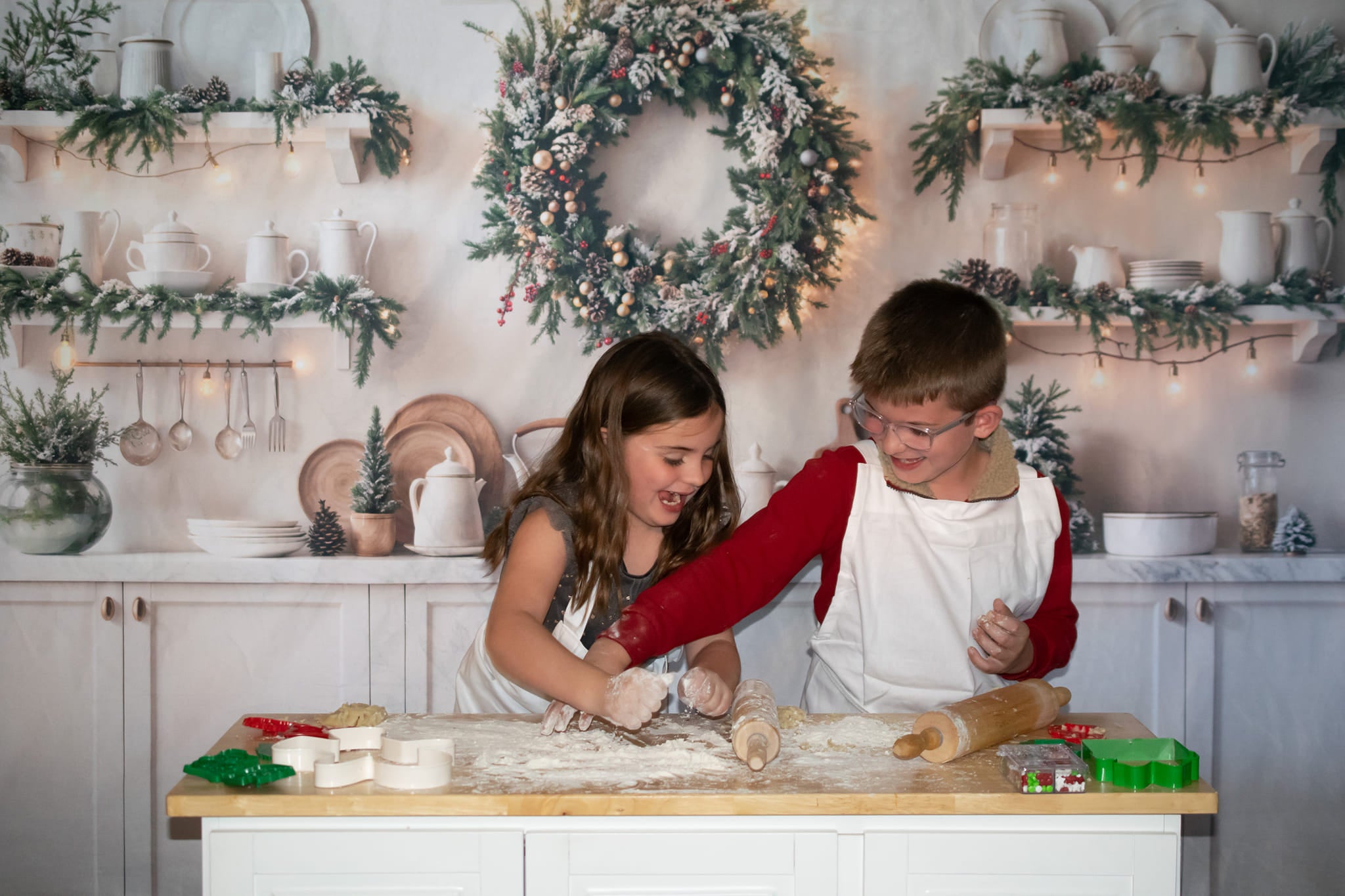Kate Christmas Kitchen White Cabinets Backdrop Designed by Emetselch - Kate Backdrop AU