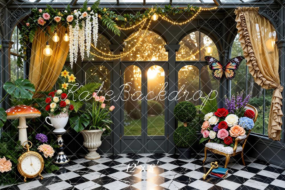 Kate Spring Sunroom Flowers Clock Backdrop Designed by Mini MakeBelieve