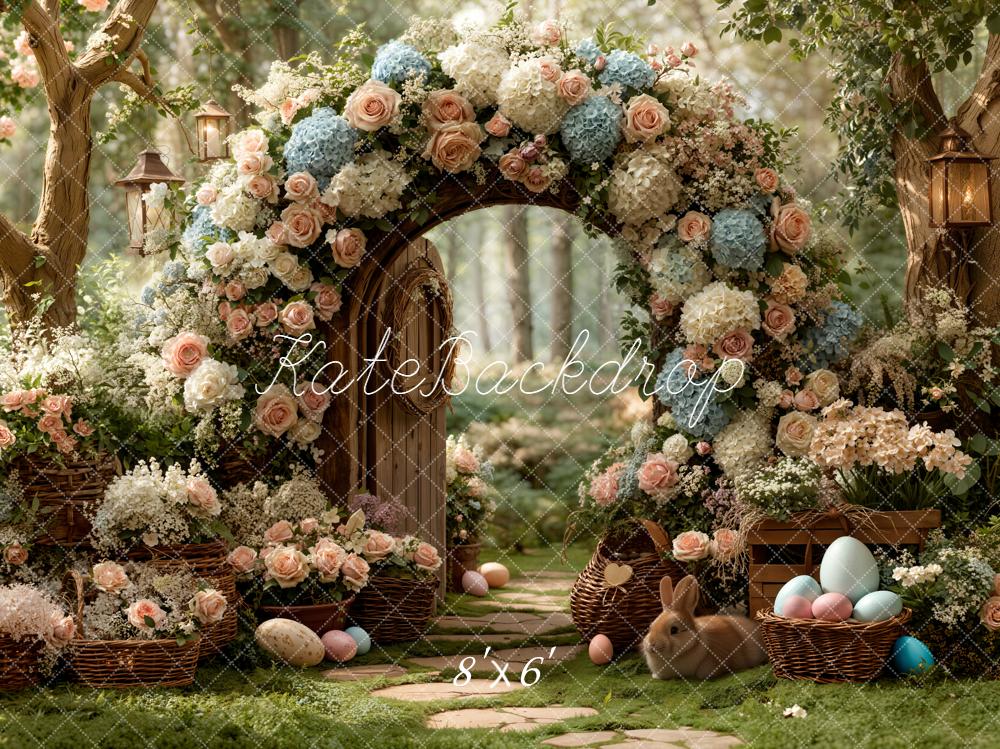 Kate Easter Bunny Flower Arch Forest Fleece Backdrop Designed by Emetselch