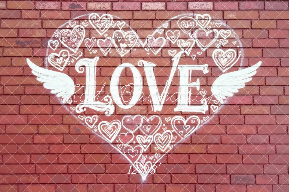 Kate Love Heart Wings Graffiti Brick Wall Backdrop Designed by Mini MakeBelieve