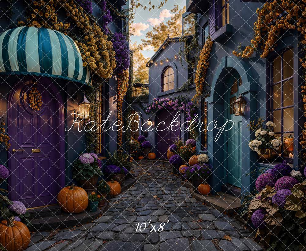 Kate Halloween Cobblestone Houses Fleece Backdrop Designed by Chain