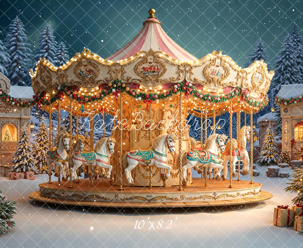 Kate Carousel Christmas Village Snow Backdrop Designed by Chain - Kate Backdrop AU
