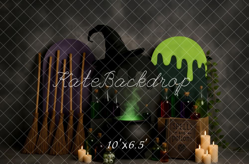 Kate Halloween Witch Hat Brooms Potions Candles Backdrop Designed by Patty Roberts - Kate Backdrop AU