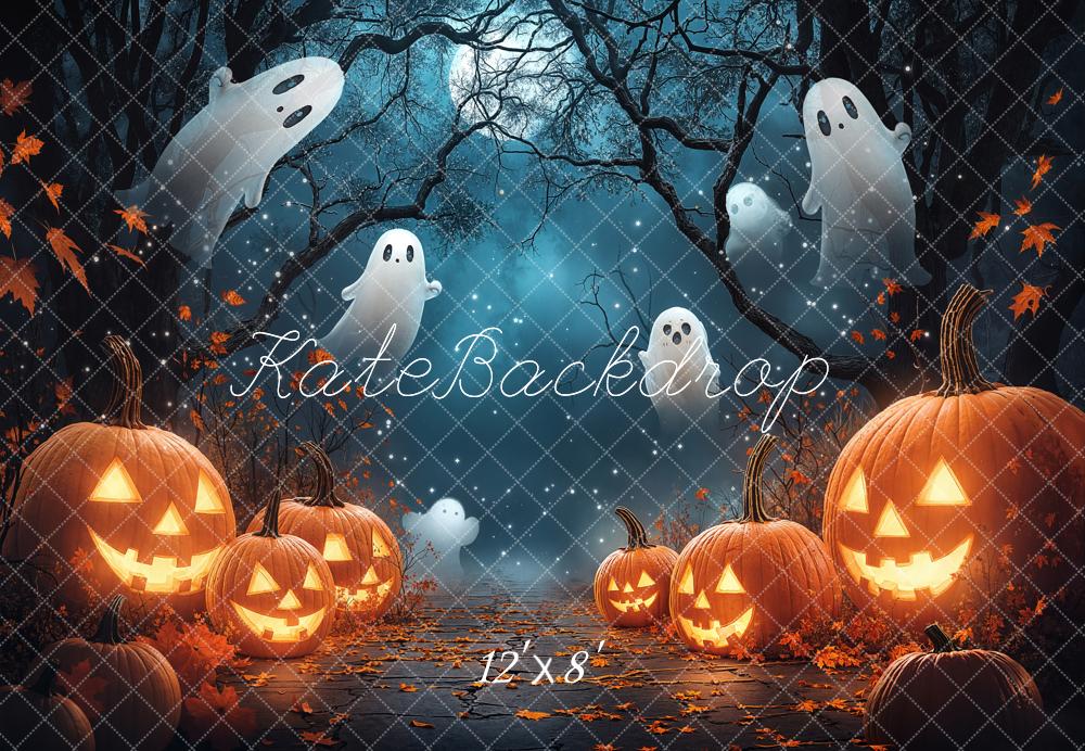Kate Halloween Pumpkins Ghosts Fleece Backdrop Designed by Chain - Kate Backdrop AU