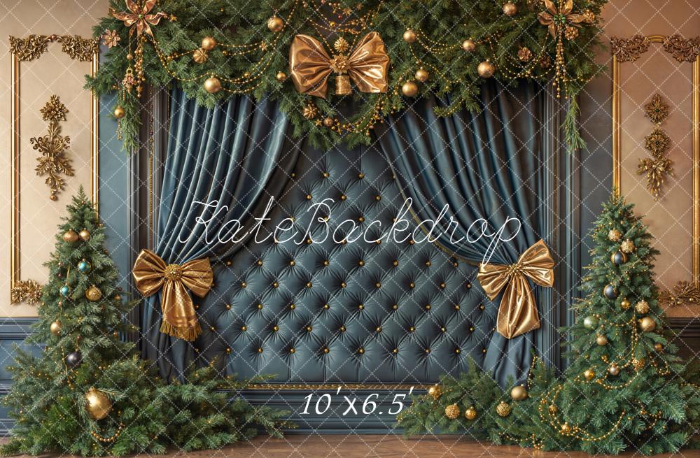 Kate Christmas Trees Bows Blue Wall Backdrop Designed by Emetselch
