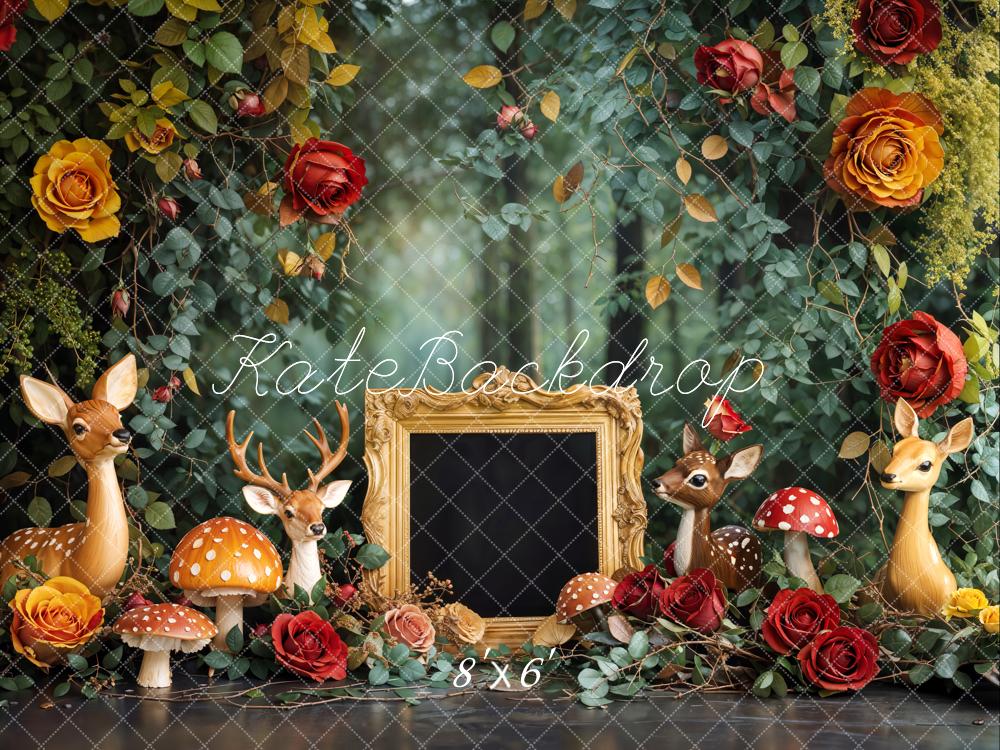 Kate Forest Deer Roses Mushrooms Backdrop Designed by Emetselch - Kate Backdrop AU