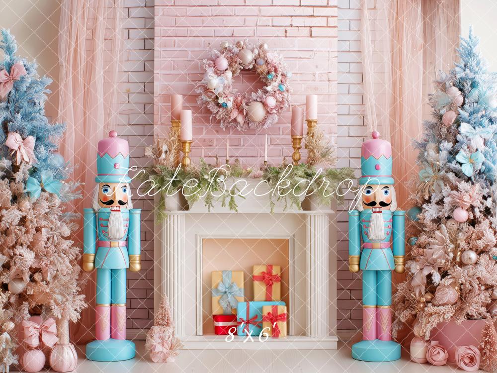 Kate Christmas Nutcracker Pink Fireplace Backdrop Designed by Patty Roberts - Kate Backdrop AU