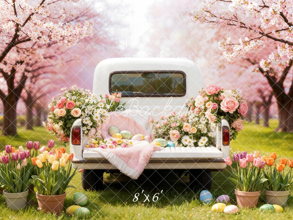 Kate Easter Truck Flowers Eggs Cherry Blossoms Backdrop Designed by Emetselch
