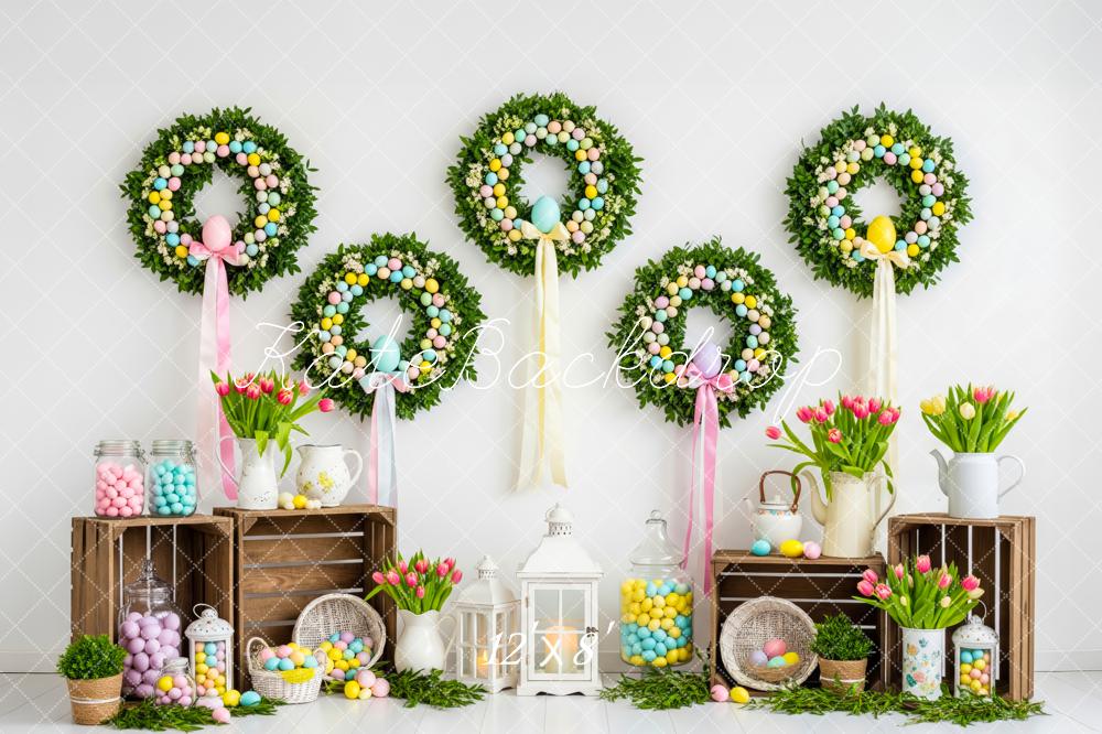 Kate Easter Wreaths Eggs Tulips Backdrop Designed by Patty Roberts