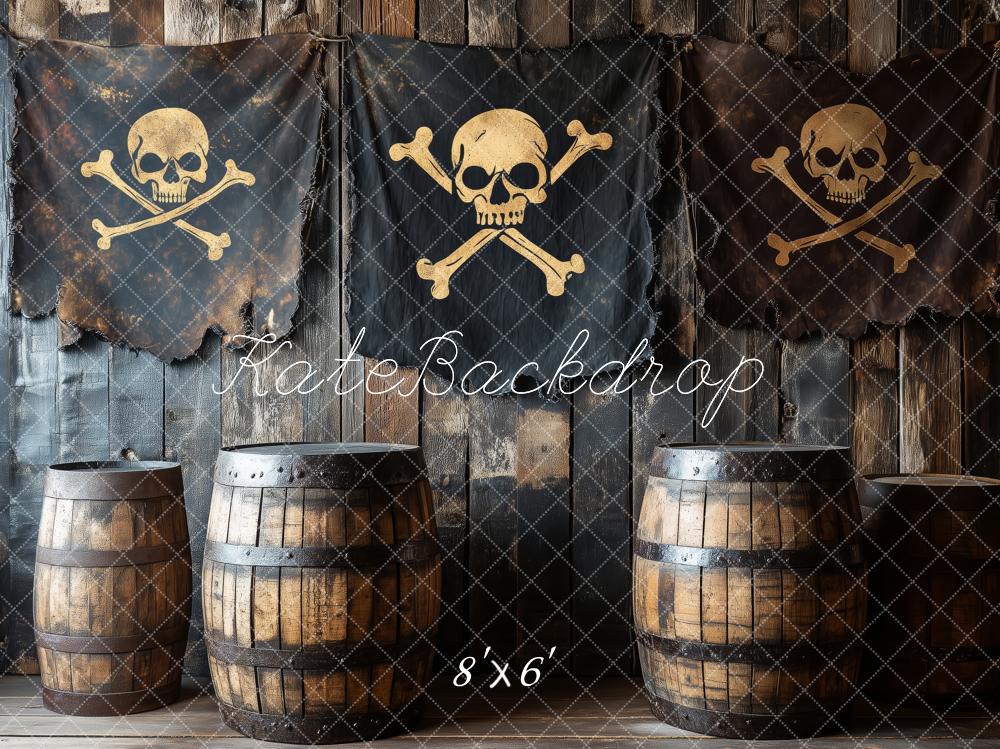 Kate Pirate Skulls Barrels Wood Wall Backdrop Designed by Patty Roberts