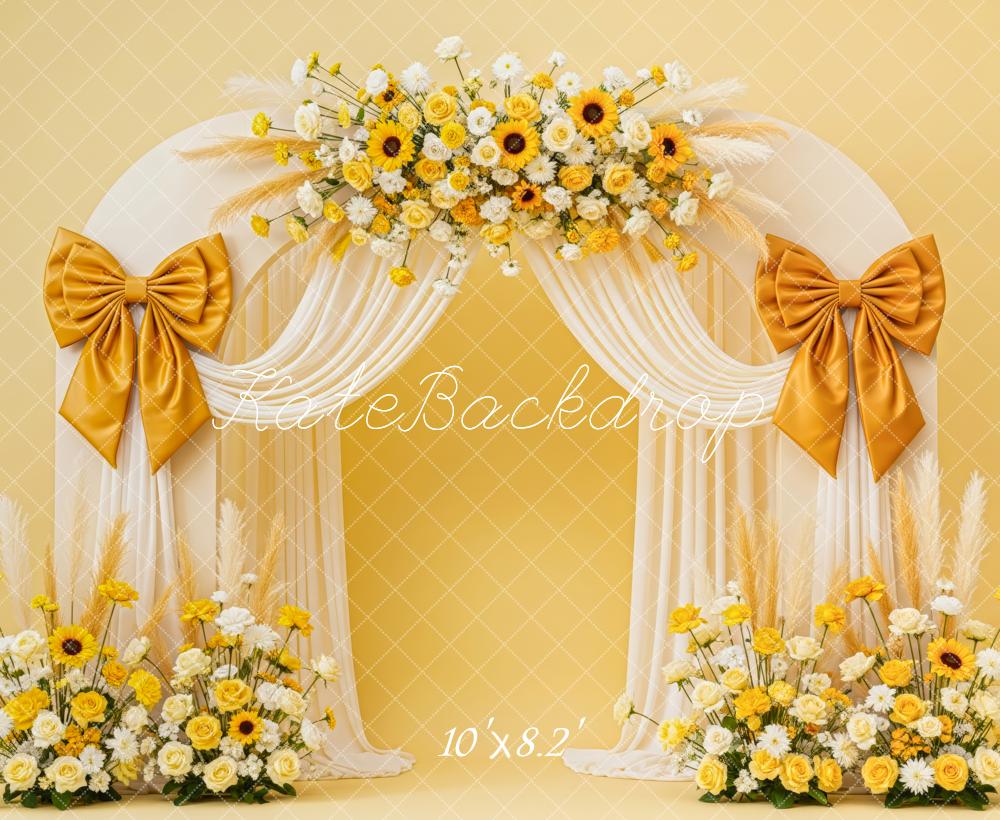 Kate Flower Yellow Bows Fleece Backdrop Designed by Patty Roberts