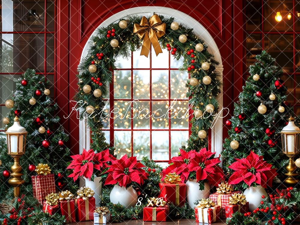 Kate Christmas Garland Red Poinsettias Backdrop Designed by Mini MakeBelieve - Kate Backdrop AU
